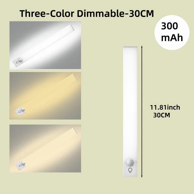 TEMU 10cm-50cm Sensor Led Lights, Automatic Sensing, White And Warm Light, Magnetic Usb Rechargeable Night Lights For Bedroom Kitchen Wardrobe Cabinets Stairs , Dormitory, Mirror Light