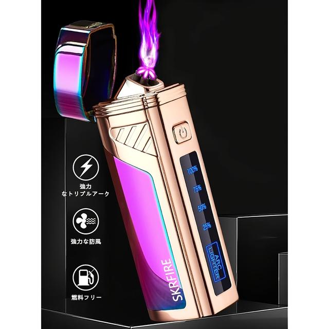 TEMU 【トリプ】電気ライター、防風・フレームレスライター。充電式USB接続、デジタル電力表示搭載。アウトドア、キャンプ用品に最適。なデザイン、モダンな点火方法。