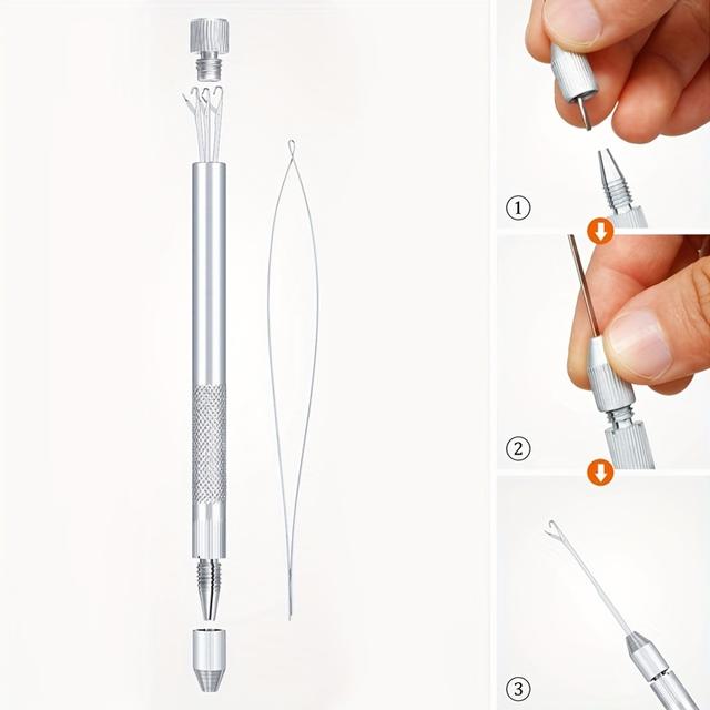 TEMU Kit de 5 Peças para Extensão de Cabelo - 3 de Tricô, 1 Suporte Ventilado e 1 Passador de Fio - Conjunto de de Alumínio para Perucas e Trançados