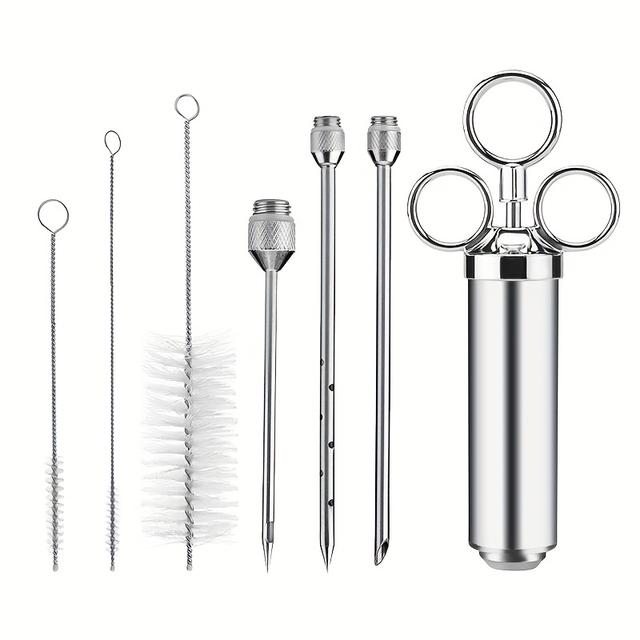 TEMU 304 Stainless Steel Meat Injector Kit With 3 Marinating Needles, Turkey Baster With Marinade Pump And Needles, Perfect For Grilling And Cooking, Durable Kitchen Tool Bbq Injector, Flavor Injector