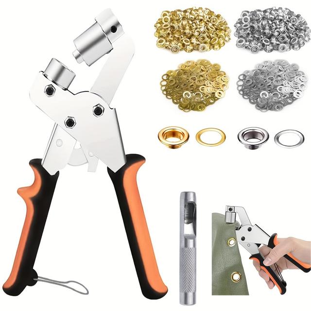 TEMU Complete Eyelet Punch Set With 200pcs 10mm Rings - Ideal For Diy Tarpaulin, Leather & Waterproof , Sewing & Crafting Essentials
