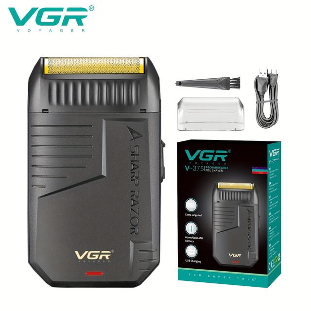 TEMU Vgr V-375 Usb Rechargeable Professional Men's Electric Razor - Black Minimalist Cordless Foil Shaver, Trimmer & Beard Trimmer, The Gift For Men