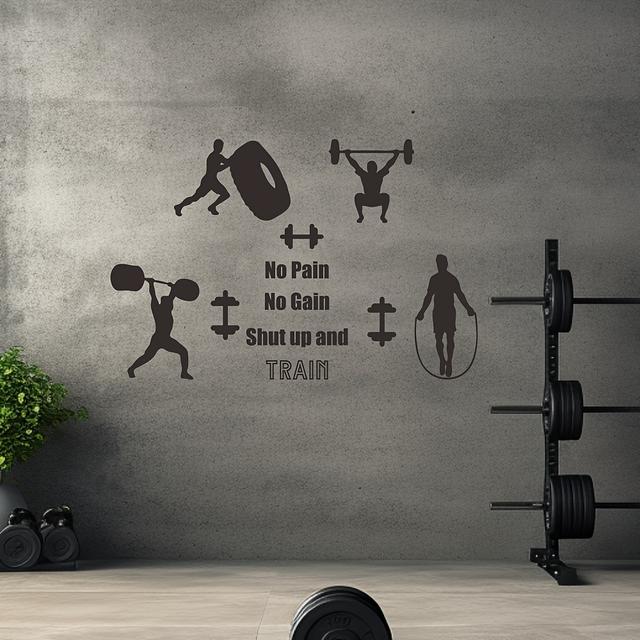 TEMU 1pc Motivational Fitness Wall Decal: , - Weightlifting, Tire Flip, Jump Rope, Dumbbell, Gym Decor