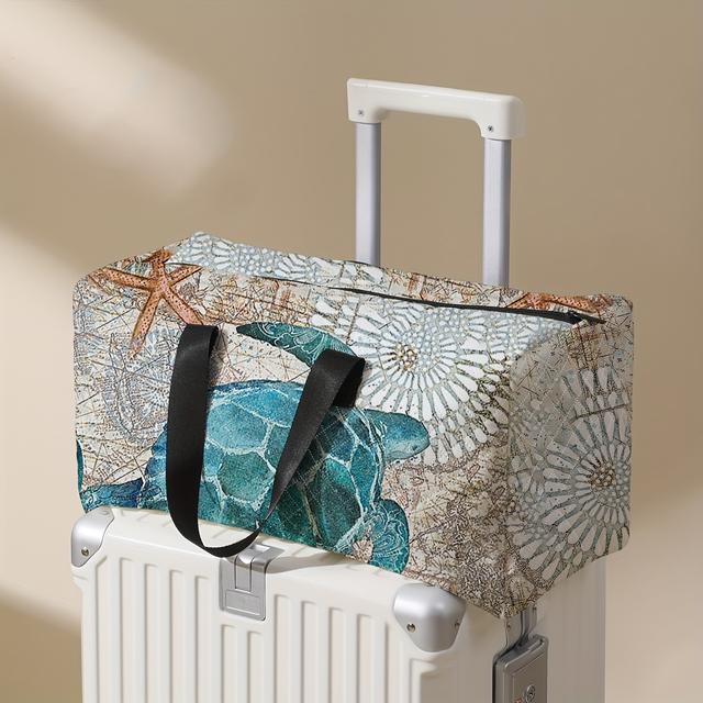 TEMU 1pc, Turtle Print Tote Bag, Grid Large Capacity Travel Luggage Bag, Portable Overnight Bag, Fashionable Travel Bag, Yoga Training Bag, Portable Crossbody Bag With Shoe Storage