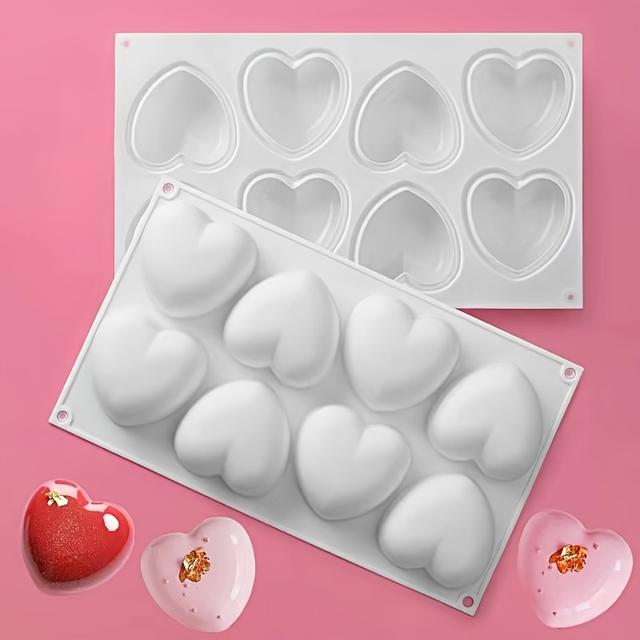TEMU 8-cavity Heart-shaped Silicone Mold For Cakes, Mousses & Handmade Soaps - Food Grade