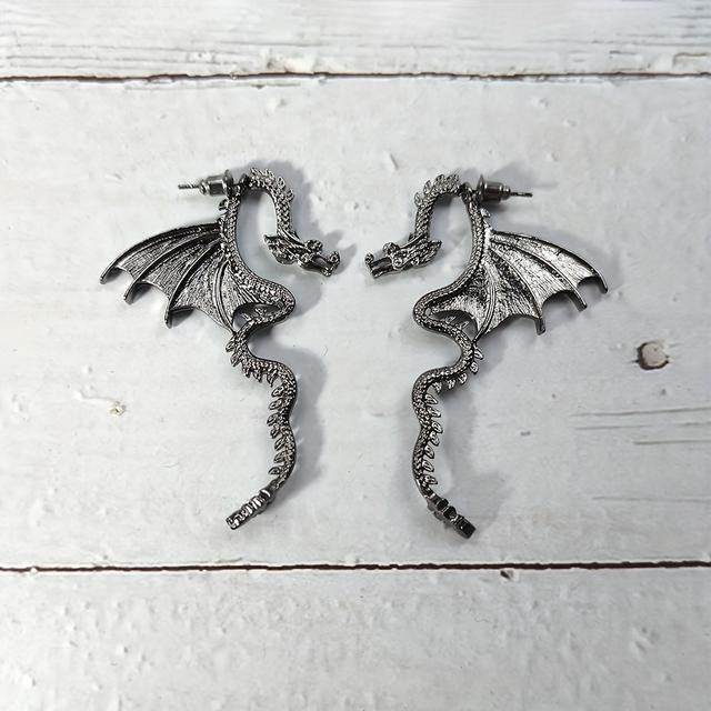 TEMU Vintage Winged Dragon Earrings, Stainless Steel Gothic Personalized Cool Style Earmuffs Casual Party Style Earrings