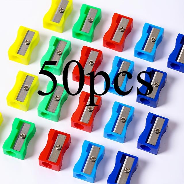 TEMU 50pcs Colorful Manual Pencil Sharpeners - Single Hole, Rectangular In Assorted Colors, Ideal For School And Office Use