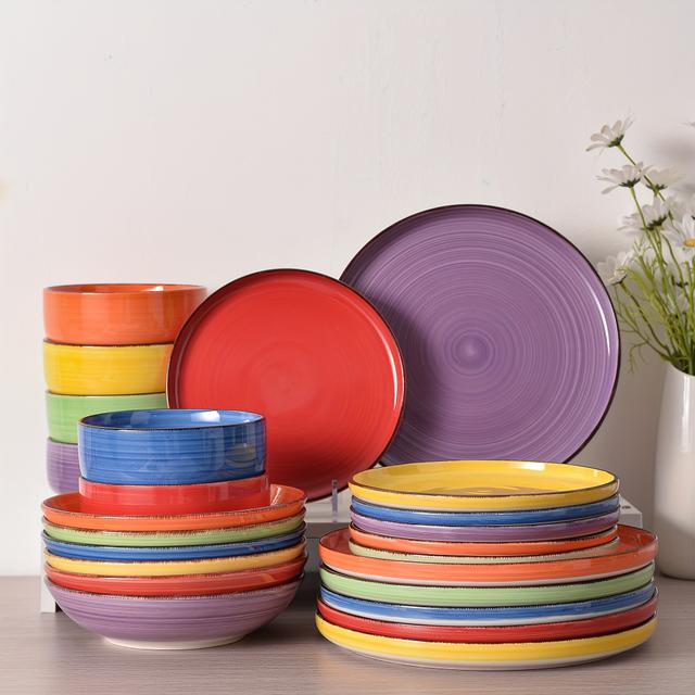 TEMU 24 darabos étkészlet készlet, beleértve tányérokat és tálakat, 6 személy számára tervezve, karcálló edényekkel, mosogatógépben és mikrohullámú sütőben használható, konyhai alapfelszerelés szett