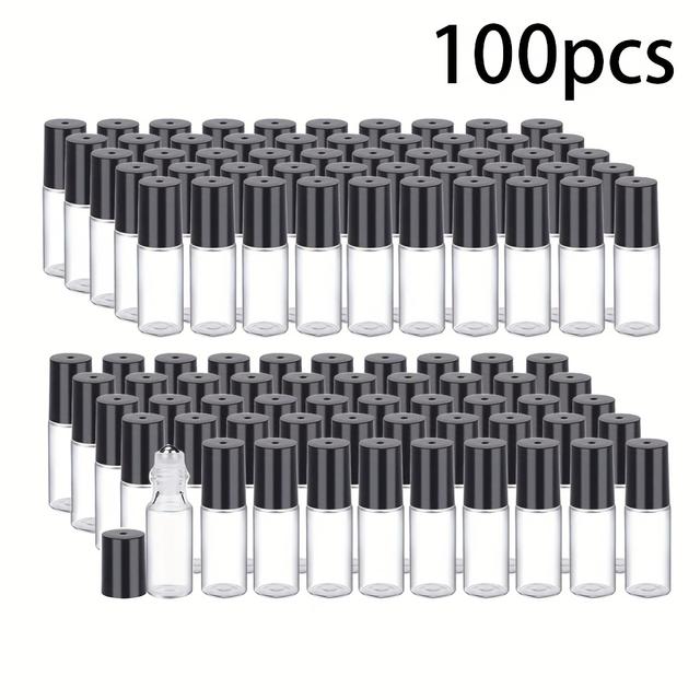 TEMU 100pcs-5ml Botellas de Vidrio Transparentes Vacías Rellenables para Aceites Esenciales con Bolas de Acero Inoxidable para Aceites Esenciales Perfumes (5ml)