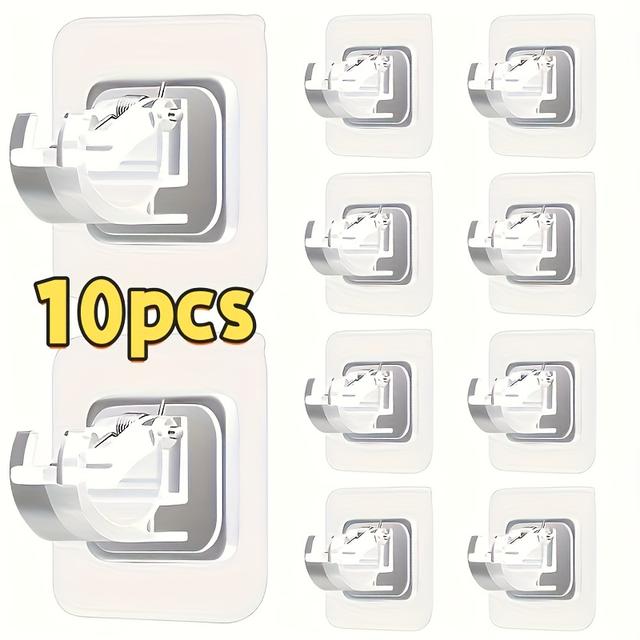 TEMU Set Of 10 No-drill Curtain Rod Brackets - Self-adhesive, Wall-mounted Supports Suitable For Home And Hotel Use