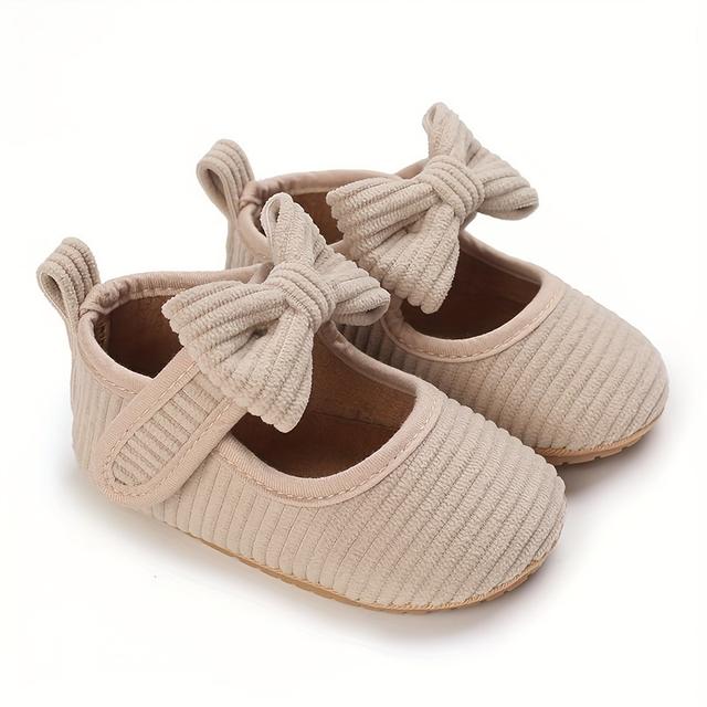 TEMU Chic Baby Girl Shoes With Bowknot - Soft Sole, Non-slip, First Walkers 0-1 Year - Casual Slip-on Princess Flats For Spring/fall