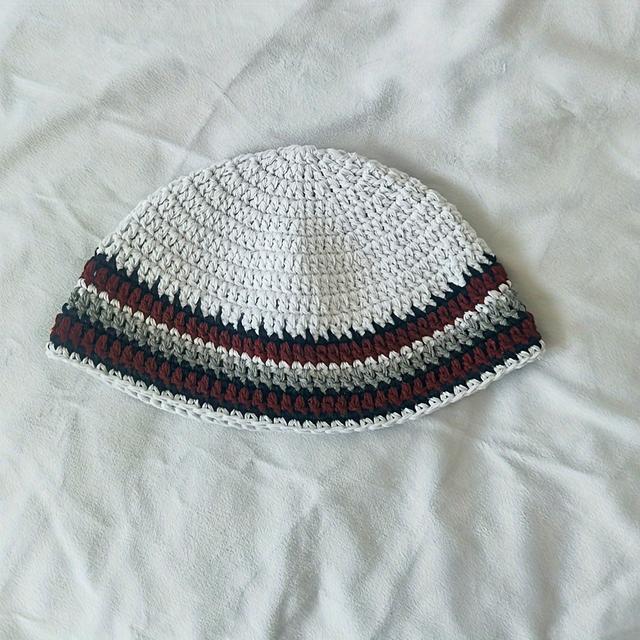 TEMU Hand-crocheted Hat Made Of 100% Elastic Polyester, Featuring An Adult Pattern, Small Round Cap In A Bohemian Style