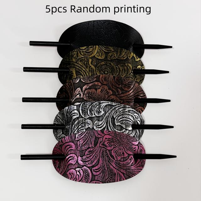 TEMU 5pcs Vintage Print Pu Leather Hairpins For Women, Hairstyle Design Hairpins, Updo Hairpins, Dress-up Hair Accessories