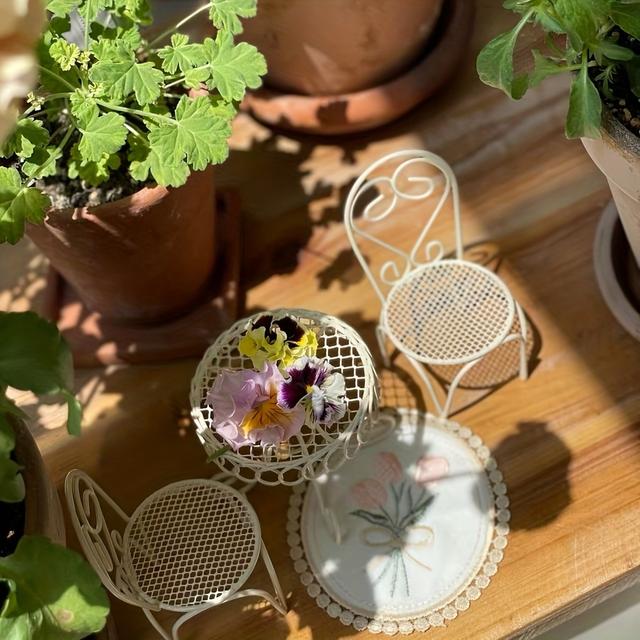 TEMU 3pcs Mini House Iron Products Rocking Chair, Flower Circle Villa Landscape, Garden Garden Landscape, Villa Potted Landscape, Artwork, Living Room Bedroom Decoration