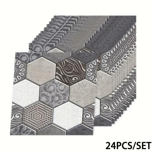 TEMU 12/24/36/48pcs 3d Self-adhesive Tile Wall Stickers For Living Room Background Wall Decor, Peel And Stick 3d Wallpaper, Backsplash Stick Wall Tiles For Kitchen, Bathroom