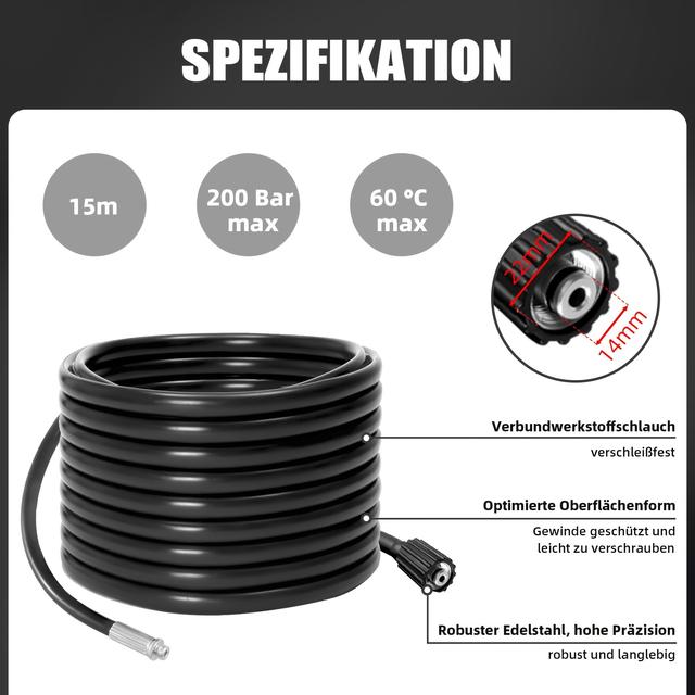 TEMU de Limpeza para 15/30m, 2 Bicos Rígidos e Giratórios, 3 Adaptadores, Kit Premium de Limpeza com Pressão para Banheiros e Calhas