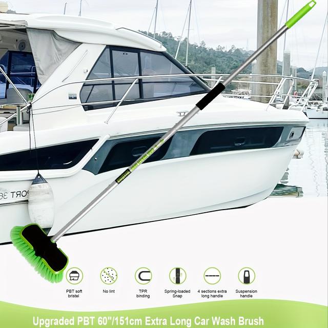 TEMU Boat Cleaning Brush, 153cm/59inch Long Pole, Adjustable Length, Bristles, Rich Foam, Not Scratch Objects. Suitable For Inside And Outside , Outdoor Sofa, Windows, Tables, Decks, Etc.