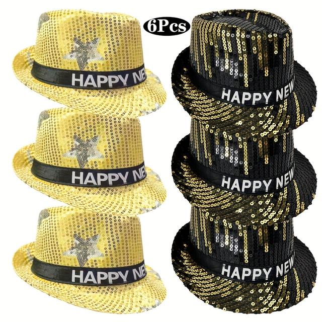 TEMU 6pcs Sparkly New Year Party Hats With Glittery "happy New Year" Letters - Lightweight Non-elastic Suitable For Outdoor/, - Wear, Unisex For , Hand Washable For Parties, Events,