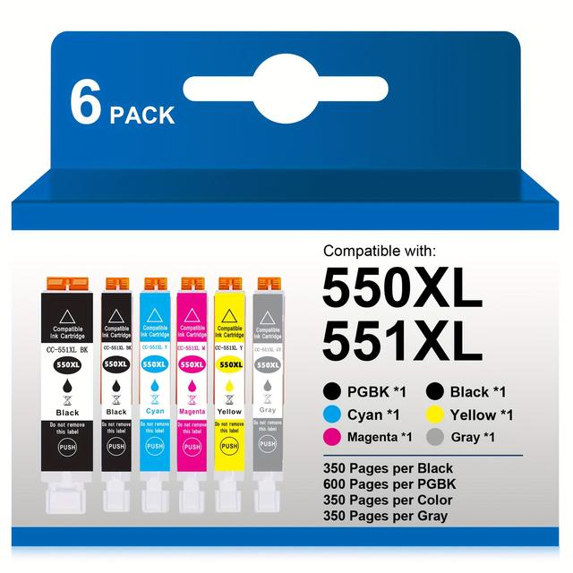 TEMU 5/6packs Pgi-550xl Cli-551 Xl Multipack Compatible With Printer Cartridges 550 551 For Mx925 Mg5650 Ip7200 Mx920 Mx725 Mx925 Ix6850 Ip7250 Ip8750 Mg5450 Mg5550 Mg63500