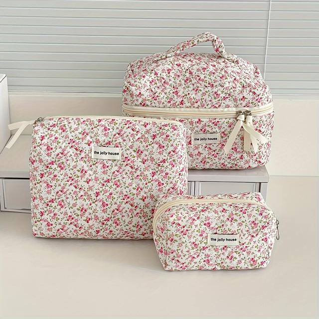 TEMU Großes Münzfach-Set mit drei Stück in sechs Farben, mit floralen Mustern, stilvollem koreanischem Design, für Reisen und Aufbewahrung