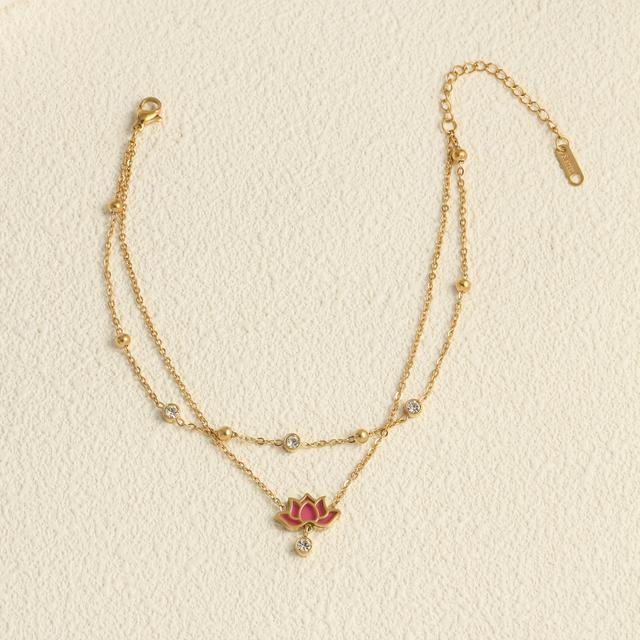 TEMU 1pc, Simple Elegant Style Fashionable Anklet With Lotus Decoration, Stainless Steel, Hypoallergenic, Suitable For Daily Wear