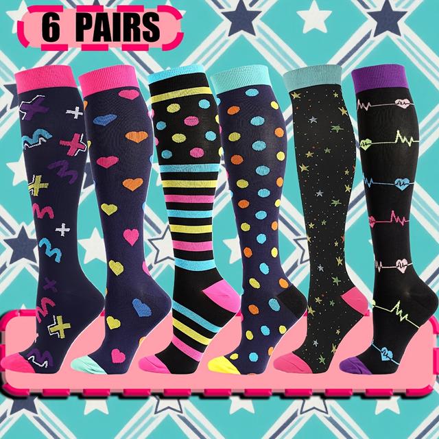 TEMU 6 Pairs Of Unisex Compression Socks For Football, , Athletics, Running, Cycling, Yoga, Basketball, Hiking, Tennis, And Skateboarding.