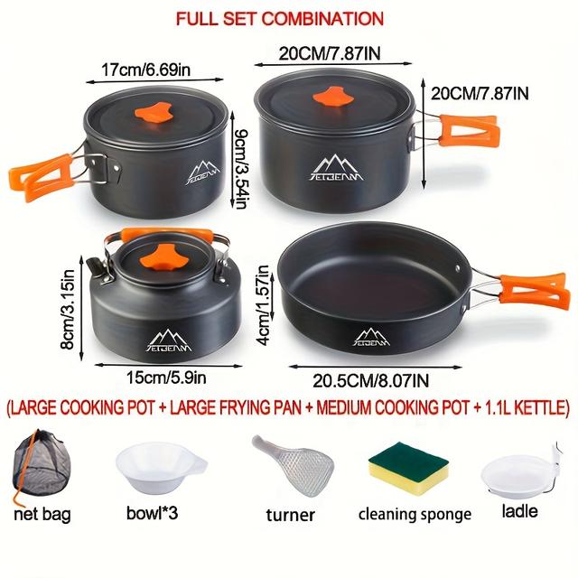 TEMU Zestaw Jetbeam do Gotowania na Camping: 6-7 Osób, Przenośny z Garnkiem, Patelnią i Czajnikiem, Składany Design – Idealny Prezent na Dzień Ojca, , Niepodległości lub Ślub