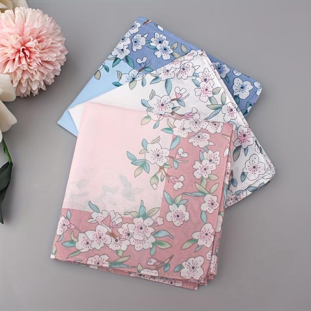 TEMU 3pcs Women's Printed Handkerchiefs Small Floral Vintage Thin Hand Towels Lightweight And Portable For Outdoor Use, Gifts For Elderly Female Relatives