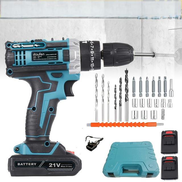 TEMU Set trapano a percussione a batteria 21V, avvitatore a percussione elettrico + 2 batterie