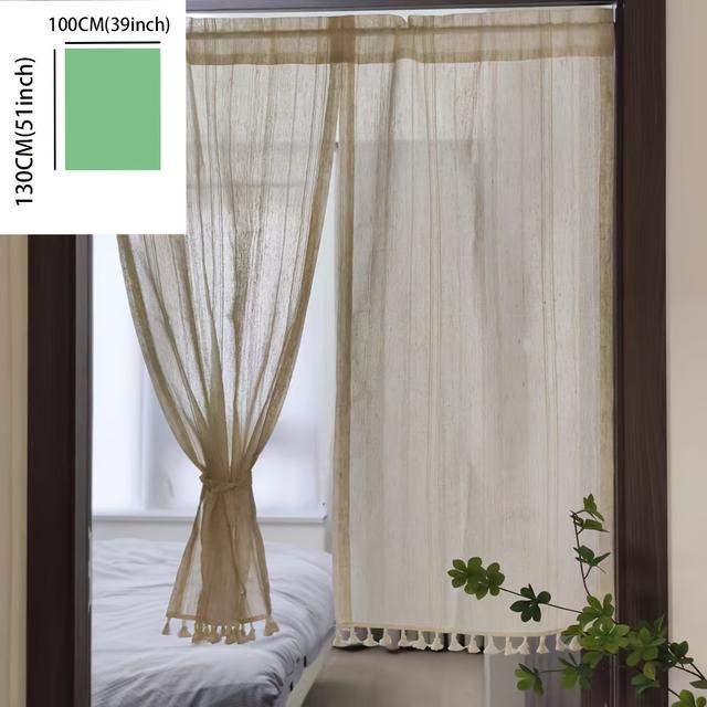 TEMU 2pcs Vintage Japanese-style Linen-look Polyester Partition Curtains - Protection Semi-transparent Striped Rod For Kitchen, Bathroom, Entryway - Hand Wash Only, Bathroom Curtains