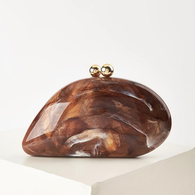 TEMU Elegant Marbled Acrylic Clutch With Magnetic Closure And Detachable Long Chain Strap, Stylish Evening Bag In Multiple Colors