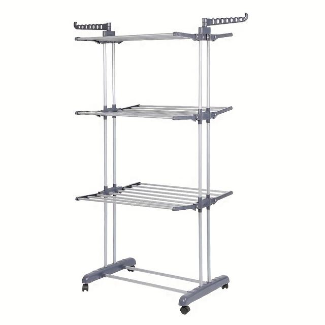 TEMU Étagère à Linge 4 Niveaux avec Ailes Pivotantes, Étages Pliables et Roulettes, 75 x 49 x 170 cm / 29,5" x 19,3" x 67", Séchoir à Vêtements