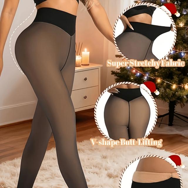 TEMU A Pair Of Women's Plus Size Pantyhose Lining Warm Tights Sexy Translucent Warm Leg Sleeves Pantyhose Winter Thick Fleece Women's Streetwear Pants