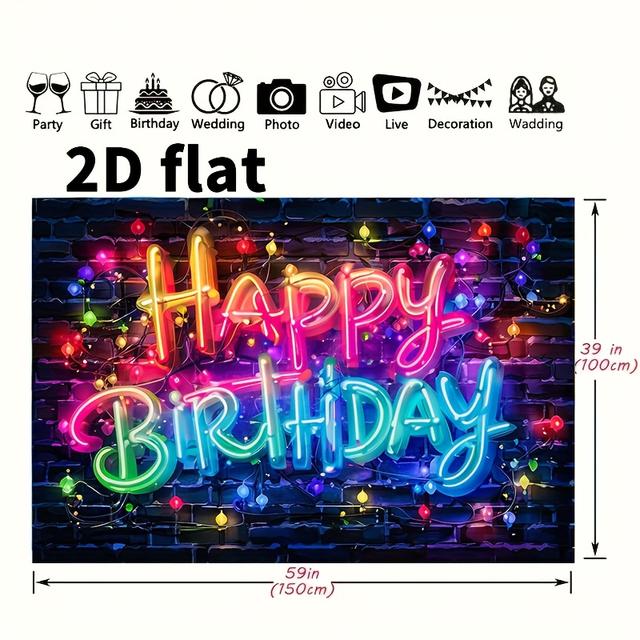 TEMU 2D Flachbanner, 1 Stück 150*100 cm Polyester Lichtshow Geburtstagsgruß-Hintergrund, Fotobox-Requisite & Party-Längenbeschilderung