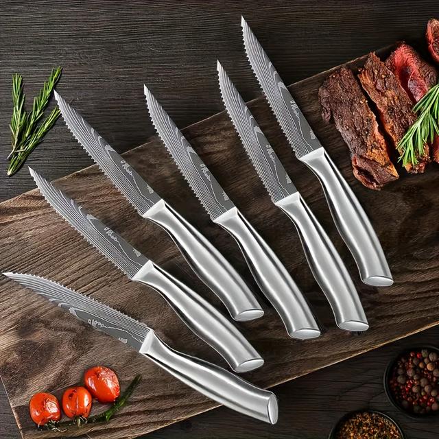 TEMU 6pcs Steak Knife, Kitchen Set, Kitchen Steak Knife Set Made Of German Carbon Stainless Steel, Sharp Toothed Pizza Knife And Ergonomic Handle Steak Knife