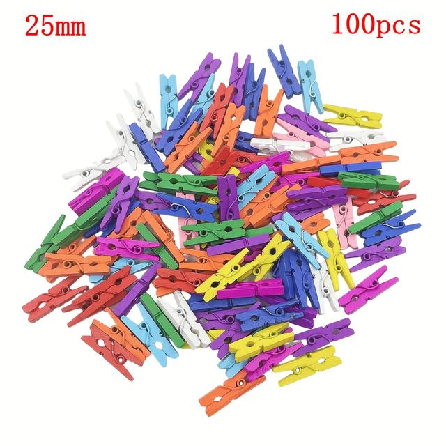 TEMU 100pcs 25mm Mini Wooden Clips, Suitable For Photo Hanging Handmade Small Colorful Clip Wooden Picture Card Decorative Cards
