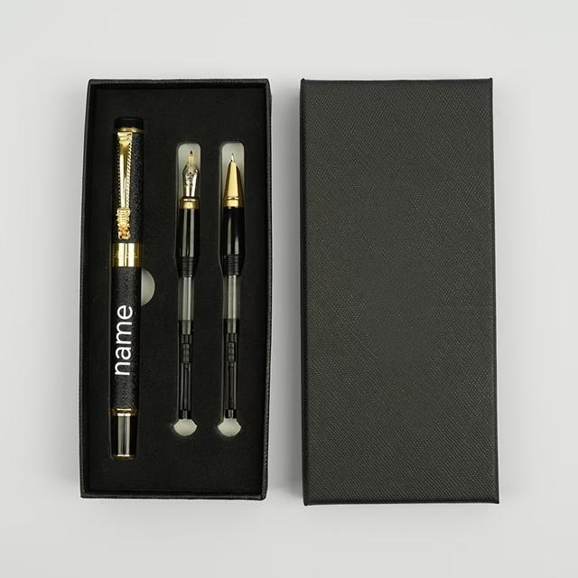 TEMU 3pcs Metal Pen Set With Nib - 0.38mm / 0.5mm / 1.0mm - Calligraphy, Artwork And Everyday Writing - Includes An Elegant Black Gift Box. The Gift