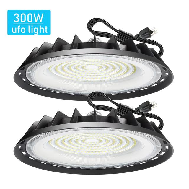TEMU 2pcs 300w Ufo Led High , Cold White 6000k, Led Commercial Lighting Fixtures, 90-277v, For Warehouse Garage Workshop Mall Factory Industrial Barn Gym, Dustproof And, With 4ft Us Plug