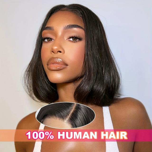 TEMU 13x4 Lace Front Bob Wig Human Hair 180% Density Pre-plucked With Baby Hair Side Part Natural Look Short Straight 10 Inch Bob Wigs For, Fashion Accessory, Elegant , Highquality Hairline