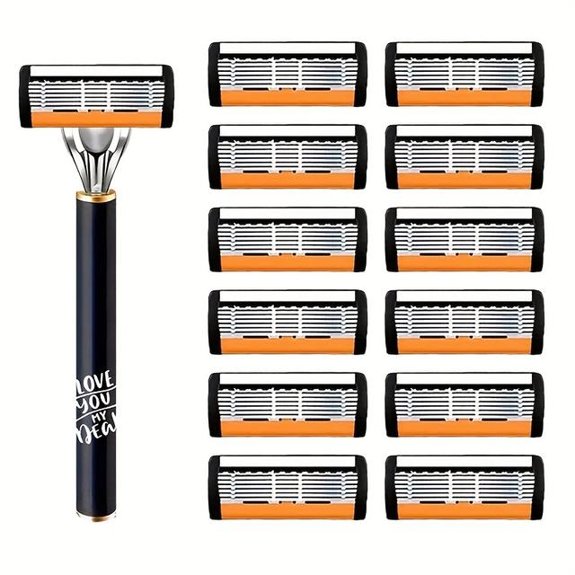 TEMU Classic Men's 6-layer Stainless Steel Razor With Double Aloe Lubrication - For A Comfortable And Safe Shaving Experience