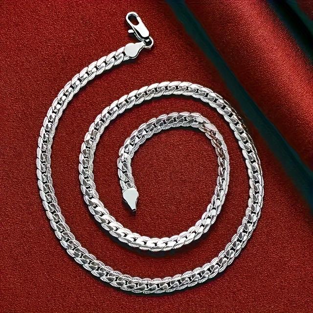 TEMU Luksusowy i modny srebrzysty naszyjnik z tłoczeniem dwustronnym dla mężczyzn i kobiet, elegancka bransoletka na prezent do codziennego użytku i