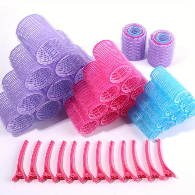 TEMU Ensemble de 48 grandes, moyennes et petites bigoudis en plastique, 36 bigoudis, 12 pinces à cheveux en plastique, cadeau pour des mères, cadeau d'anniversaire pour bigoudis