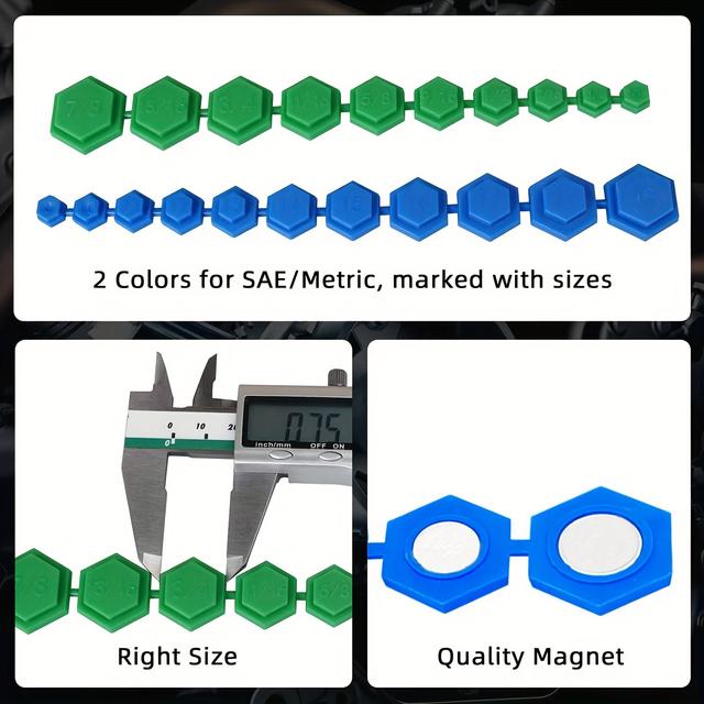 TEMU 21-delars Magnetiskt Verktygssats för Inmatning av Hylsor SAE och Metrisk, 5/16-7/8 Tum, 8mm-19mm, Verktygssats med Hexagonal Profil i Olika Färger