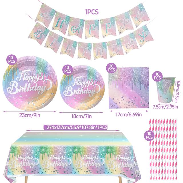 TEMU 62pcs Pink Gradient Diamond Birthday Party Set | Macaron Themed Disposable Paper Plates, Cups, Napkins, Straws, Tablecloth For Birthdays, Mother's Day, Summer Parties, Home Decor