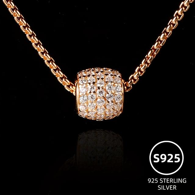 TEMU 925 스털링 실버 기하학적 풀 플레이트 합성 지르코니아 볼 펜던트 목걸이, 골드 도금, 일상 및 휴가용|은목걸이