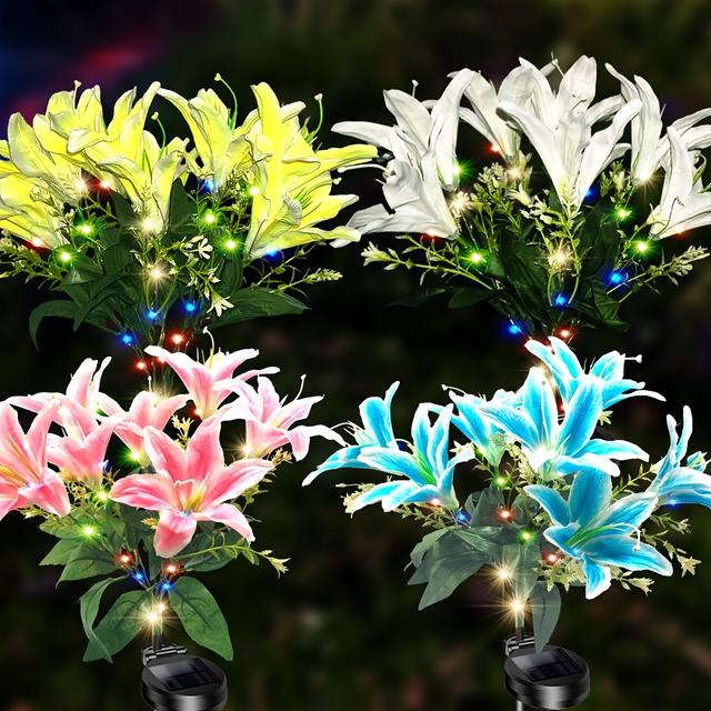TEMU 4 Gemischte Solar Kleine Lilie IP65 Garten Dekorative Ornamente Weg Atmosphäre Blumenscheinwerfer mit Größeren Solarpanelen