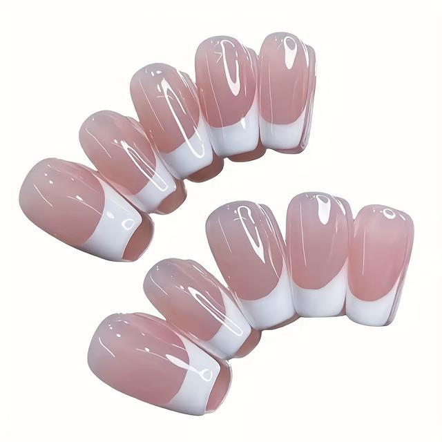 TEMU 10pcs Pure Handmade Short Ballet -on Nails, Pink Glossy, Simple And Low-key, More Needed For Ball Parties, Accessories Nail File, Jelly Glue