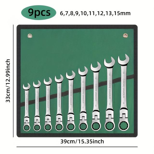 TEMU Movable Head Ratchet Set Mirror Chrome Plated Open Plum Quick Ratchet Hardware Tools