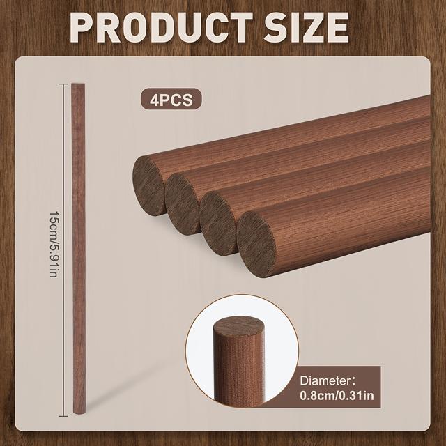 TEMU 4pcs Walnut Round Rod, Natural Walnut Wood, Smooth Polishing, Uniform Diameter, Suitable For Woodworking Diy, Handmade, Furniture Repair, Model Making Use