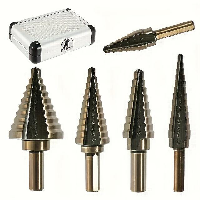 TEMU 5pcs Precision Hss Cobalt Co Drill Bit Set, Auto Repair Accessories, Titanium Nitride Coated, Ulti-size Step Drillbits For Metal, Wood, Plastic